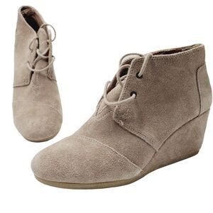 TOMS Ankle Boots Size 9.5 Wedge Suede Lace Up‎ Desert Taupe Brown